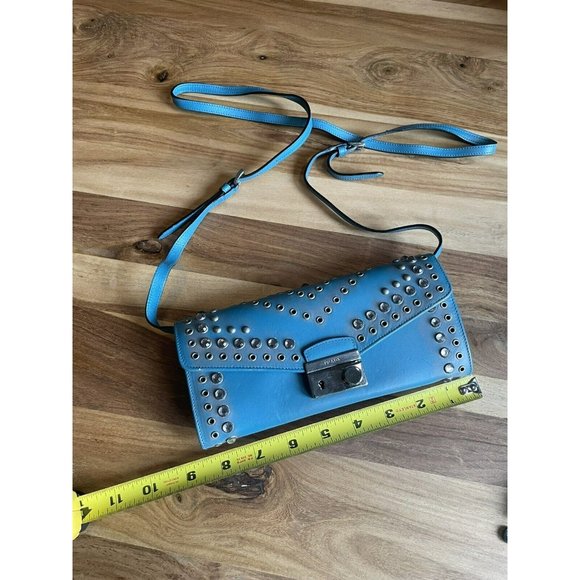 Turquoise Prada Wallet Purse Crossbody Rhinestone and Rivet detail Perfect Cond - Picture 3 of 10